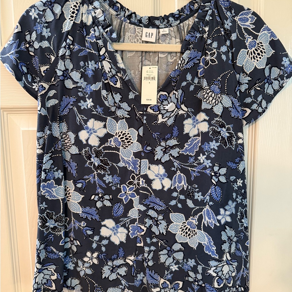 GAP Blue Smocked Ruffled Blouse